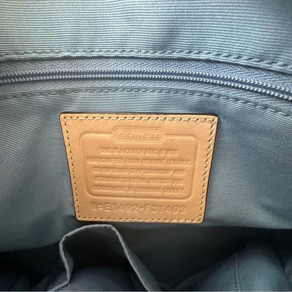 Coach Women's Peyton Leather Nancy Satchel, Navy Blue Handbag - Picture 9 of 14